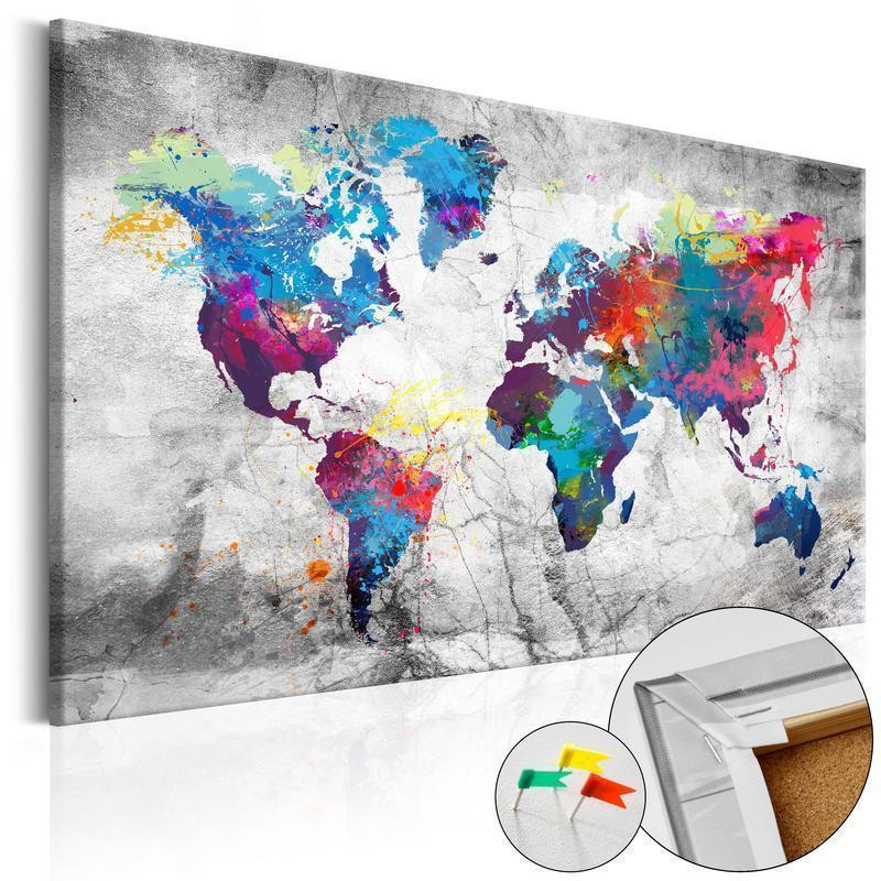 76,00 € Pilt korkplaadil - World Map: Grey Style