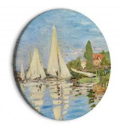 Apvalus paveikslas ant drobės - Regatta in Argenteuil, Claude Monet - The Landscape of Sailboats on the River