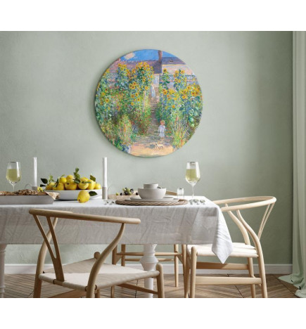 Round Canvas Print - Claude Monet’s Garden at Vétheuil - Farmhouse With Sunflowers