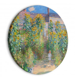 Apaļa glezna - Claude Monet’s Garden at Vétheuil - Farmhouse With Sunflowers