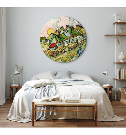 Round Canvas Print - Thatched Cottages in the Sunshine Reminiscence of the North (Vincent van Gogh)