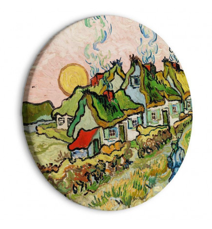 Round Canvas Print - Thatched Cottages in the Sunshine Reminiscence of the North (Vincent van Gogh)