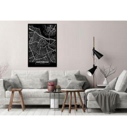 Canvas Print - Dark Map of Amsterdam (1 Part) Vertical