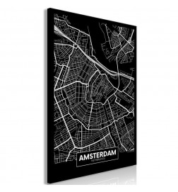 Canvas Print - Dark Map of Amsterdam (1 Part) Vertical