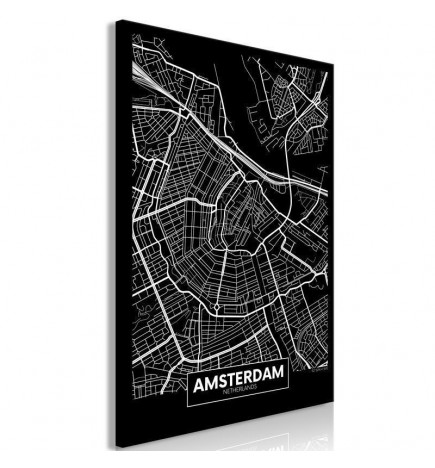 Schilderij - Dark Map of Amsterdam (1 Part) Vertical