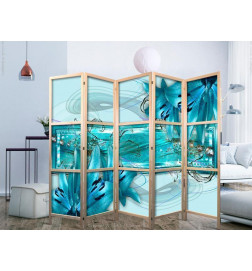 Japanese Room Divider - Lilies in Pale Blue II