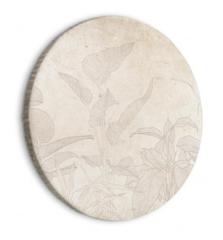 Okrogla slika - Muted exotic greenery - Delicate outlines of tropical shrubs on beige and sand background/Subtle exotic 