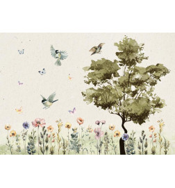 Foto tapete - Spring Meadow - a Clearing With Flowers Painted in Watercolours