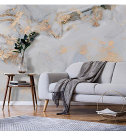 Wall Mural - White Stone - Elegant Marble With Golden Highlights