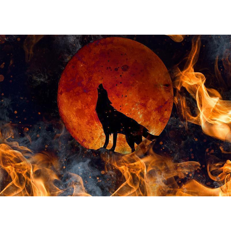 34,00 € Fototapetas - Wild nature - wolf on a background of a red moon in flames of fire