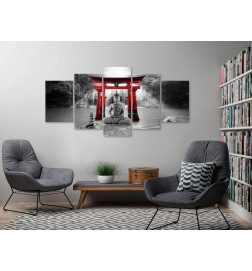 Canvas Print - Buddha Smile (5 Parts) Wide Red