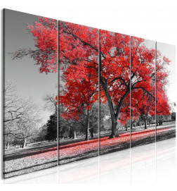 Quadro - Autumn in the Park (5 Parts) Narrow Red