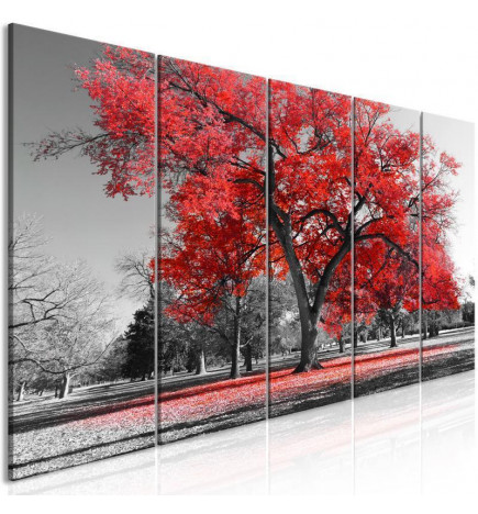 Canvas Print - Autumn in the Park (5 Parts) Narrow Red