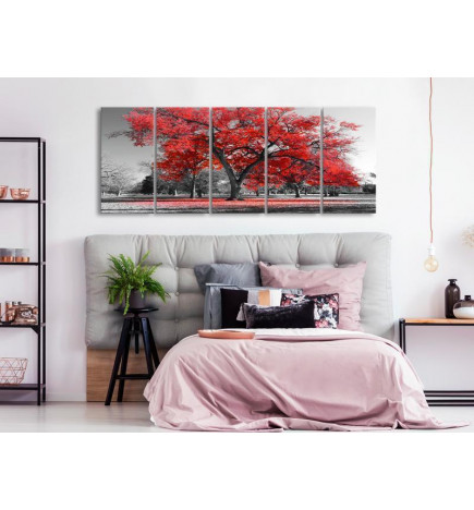 Canvas Print - Autumn in the Park (5 Parts) Narrow Red