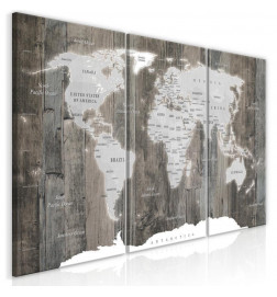 Schilderij - World Map: Wooden World (3 Parts)