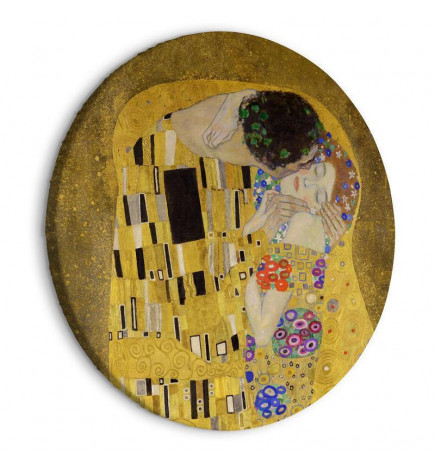 Apvalus paveikslas ant drobės - Kiss - Gustav Klimt - A Couple in Love in a Passionate Embrace