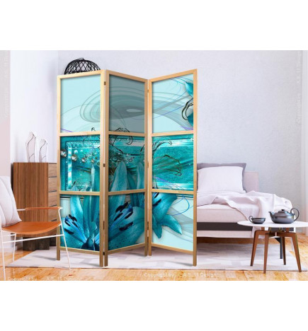 Japanese Room Divider - Lilies in Pale Blue I
