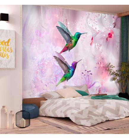 40,00 €Fotomurale adesivo con 2 colibrì su sfondo viola Arredalacasa