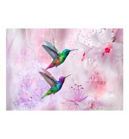 Fotomurale adesivo con 2 colibrì su sfondo viola Arredalacasa