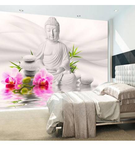 40,00 €Fotomurale adesivo con buddha bianco e fiori Arredalacasa