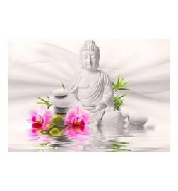 Fotomurale adesivo con buddha bianco e fiori Arredalacasa