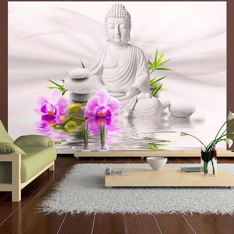 Self-adhesive Wallpaper - Buddha and pink orchids Size 98x70