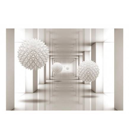 Fotomurale adesivo corridoio 3D e sfere bianche Arredalacasa
