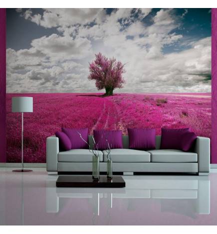 Fotomurale con un albero viola tra i fiori viola - arredalacasa