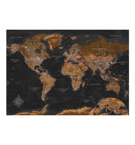 Papier peint adhésif - Carte du monde stylisée en brun et noir