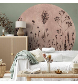 Round Wall Mural - Wildflowers – black plants on lime-wash background