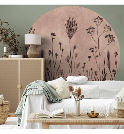 Runde Fototapete - Wildflowers – black plants on lime-wash background