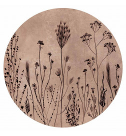 Round Wall Mural - Wildflowers – black plants on lime-wash background