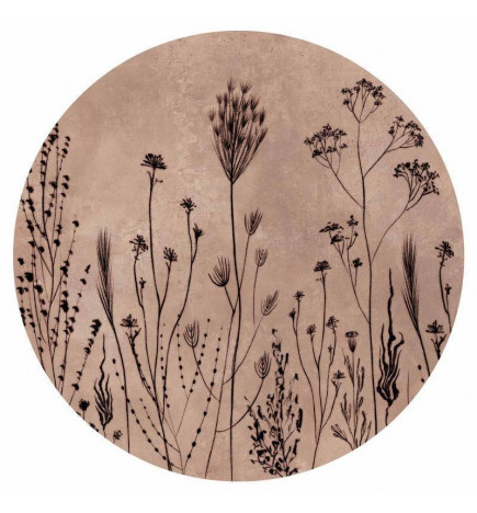 Round Wall Mural - Wildflowers – black plants on lime-wash background