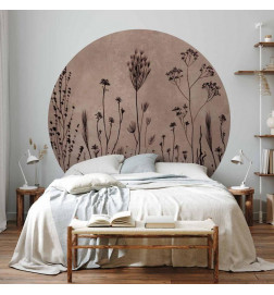 Round Wall Mural - Wildflowers – black plants on lime-wash background