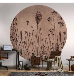 Round Wall Mural - Wildflowers – black plants on lime-wash background