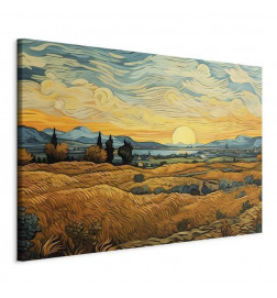 XXL slika - Impressionistic fields - painted golden landscape with fields of grain