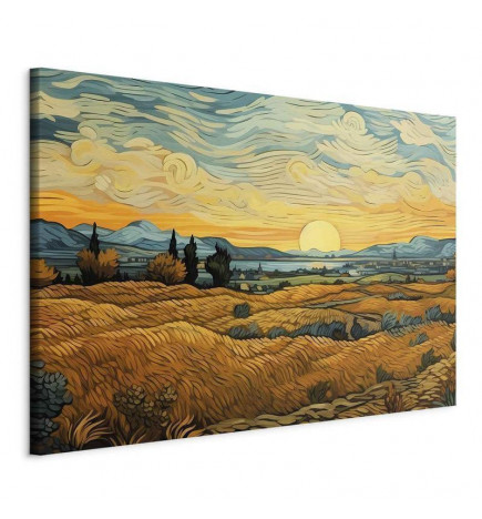Cuadro XXL - Impressionistic fields - painted golden landscape with fields of grain