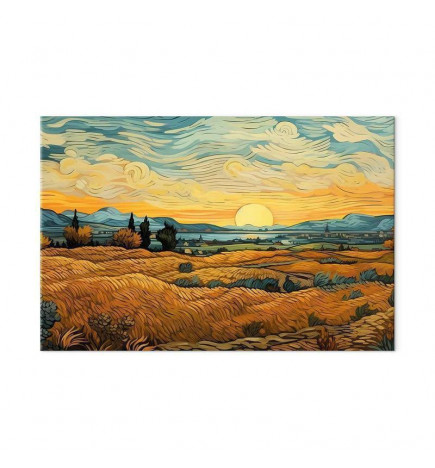 Tableau XXL - Impressionistic fields - painted golden landscape with fields of grain
