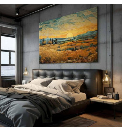 Tableau XXL - Impressionistic fields - painted golden landscape with fields of grain