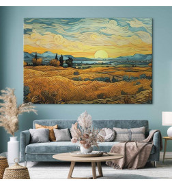 DYI Large Canvas Print - Impressionistic fields - painted golden landscape with fields of grain