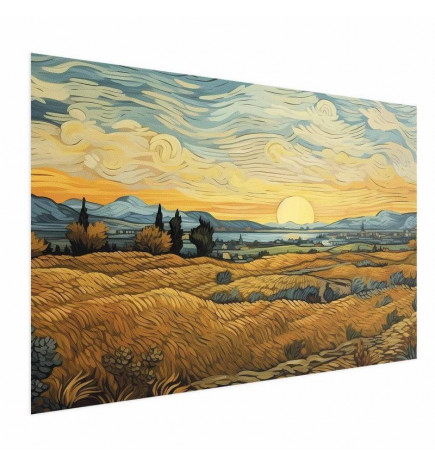 Plakāts - Impressionistic fields - painted golden landscape with fields of grain