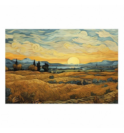 Juliste - Impressionistic fields - painted golden landscape with fields of grain
