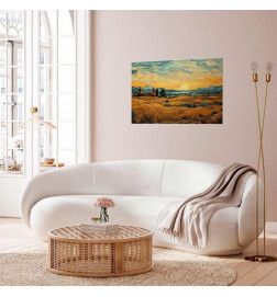 Plakāts - Impressionistic fields - painted golden landscape with fields of grain