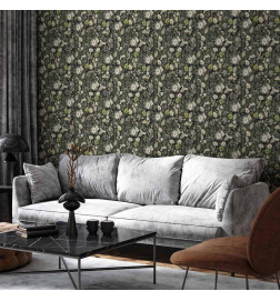 Papel pintado - Fragrant flowers and herbs - green