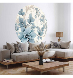 Mural de parede redondo - Turquoise ornamental retro flowers