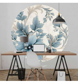Round Wall Mural - Turquoise ornamental retro flowers