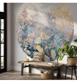 Round Wall Mural - Tapestry pattern with colourful flowers