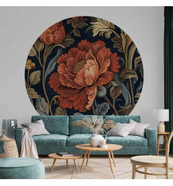Pyöreä seinämaalaus - Tapestry-style large retro flowers