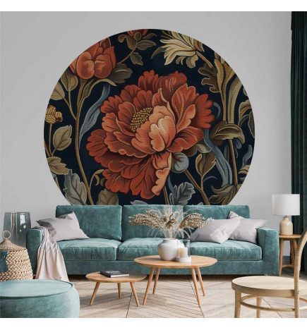 Runde Fototapete - Tapestry-style large retro flowers