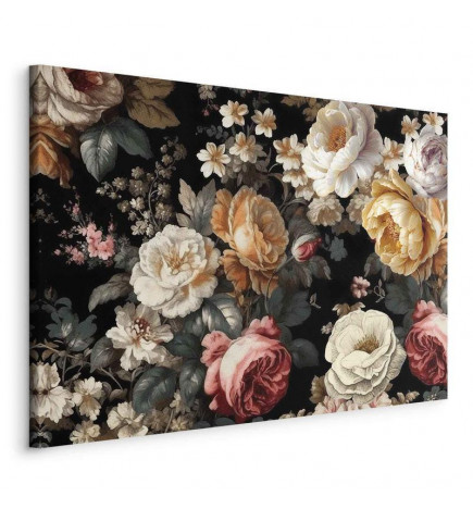 Schilderij - Colourful flowers on a black background